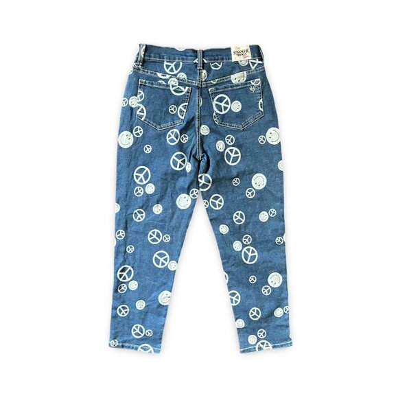 Justice X Stranger Things Smiley Peace Sign Denim Jeans Size 16 - Picture 2 of 8